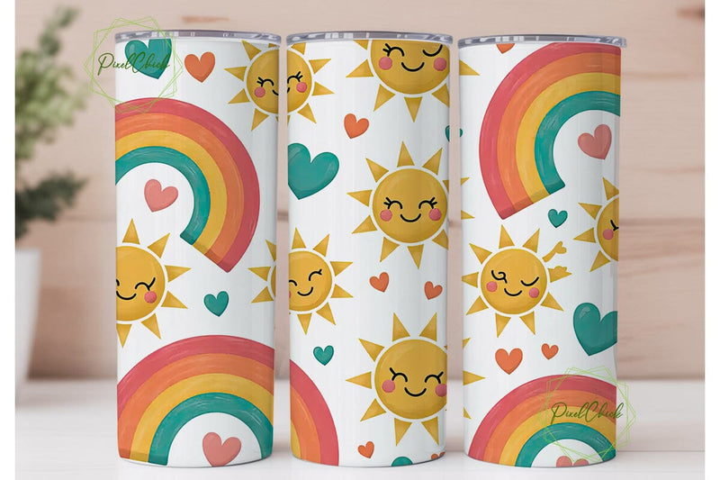 Kawaii Sun & Rainbow 20oz Tumbler Wrap Sublimation PixelChick 