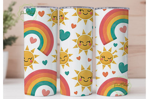 Kawaii Sun & Rainbow 20oz Tumbler Wrap Sublimation PixelChick 