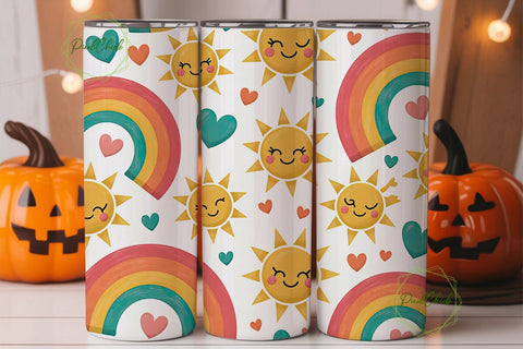 Kawaii Sun & Rainbow 20oz Tumbler Wrap Sublimation PixelChick 