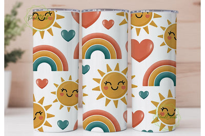 Kawaii Sun & Rainbow 20oz Tumbler Wrap Sublimation PixelChick 