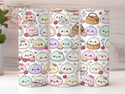 Kawaii Tea Party Dumplings 20oz Tumbler, Kawaii Dumpling Motif, Tea Party Design, Cute Theme, Playful Accent, Whimsical Charm, Sublimation Wrap, 20oz Tumbler Sublimation Lara' s Designs 