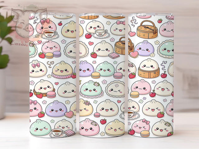 Kawaii Tea Party Dumplings 20oz Tumbler, Kawaii Dumpling Motif, Tea Party Design, Cute Theme, Playful Accent, Whimsical Charm, Sublimation Wrap, 20oz Tumbler Sublimation Lara' s Designs 