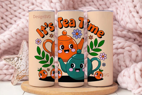 Kawaii Tea Time 20oz Tumbler Wrap Sublimation DesignSVG 