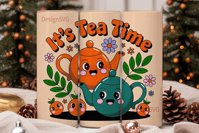 Kawaii Tea Time 20oz Tumbler Wrap Sublimation DesignSVG 