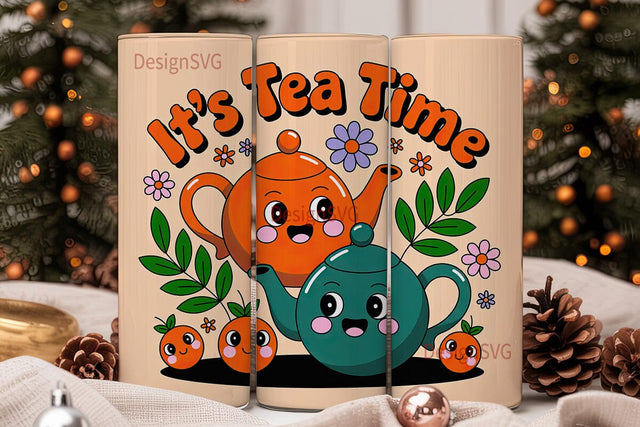 Kawaii Tea Time 20oz Tumbler Wrap Sublimation DesignSVG 