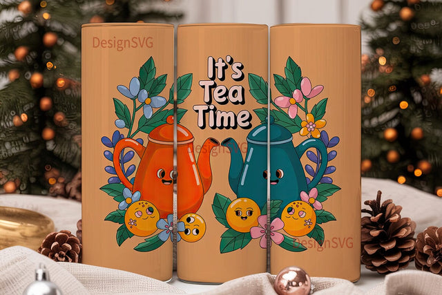 Kawaii Tea Time 20oz Tumbler Wrap Sublimation DesignSVG 