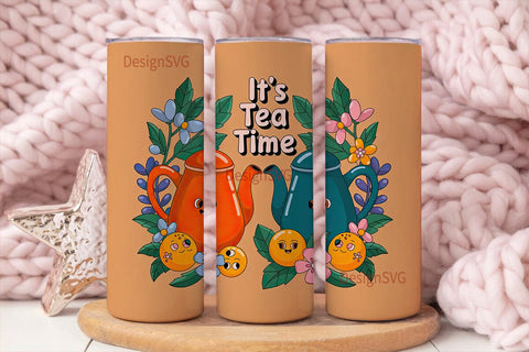 Kawaii Tea Time 20oz Tumbler Wrap Sublimation DesignSVG 