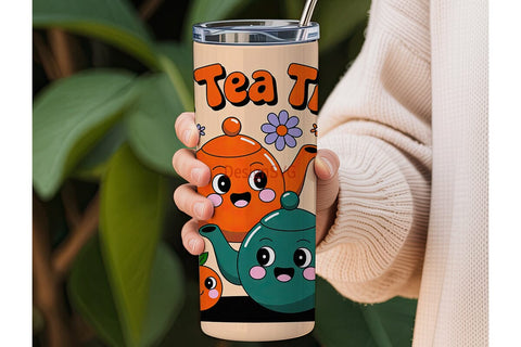 Kawaii Tea Time 20oz Tumbler Wrap Sublimation DesignSVG 