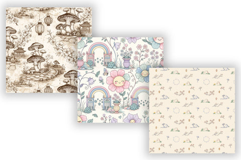 Kawaii Toile Digital Paper Pack, Seamless Cute Japanese Pattern Bundle, Printable Scrapbook Paper, Whimsical Floral Design Bundle Digital Pattern FloridPrintables 