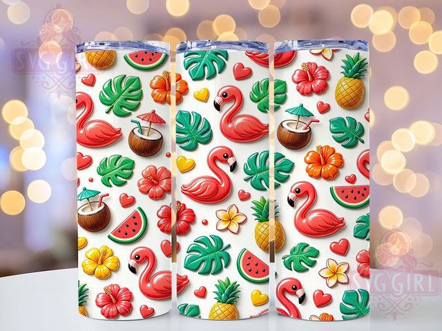 Kawaii Tropical Flamingo Pattern 20oz Tumbler, Kawaii Flamingo, Tropical Pattern, Cute Bird, 20oz Tumbler Wrap, Sublimation Design, Summer Aesthetic, Digital Download Sublimation SvggirlplusArt 