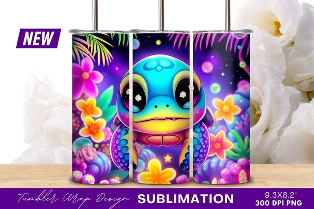 Kawaii turtle amidst tropical floral fantasy Sublimation Regulrcrative 