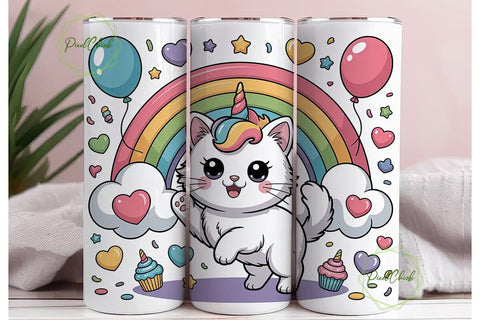 Kawaii Unicorn Cat 20oz Tumbler Wrap Sublimation PixelChick 