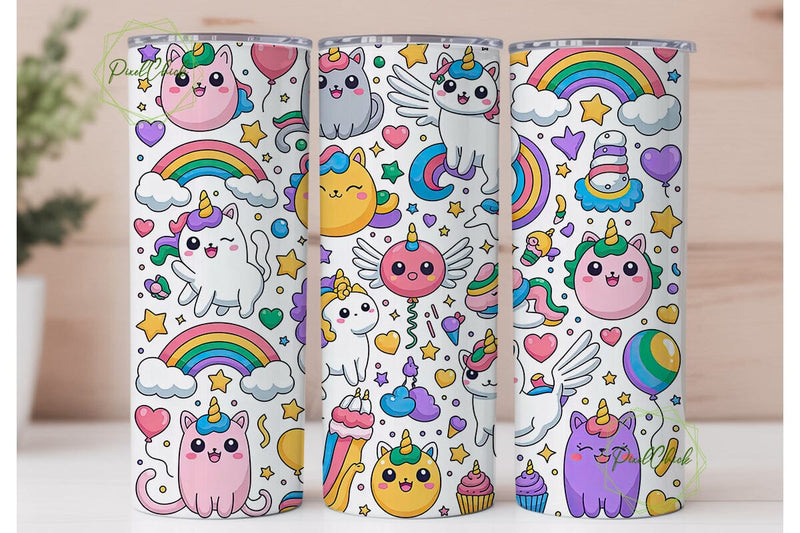 Kawaii Unicorn Cat 20oz Tumbler Wrap Sublimation PixelChick 