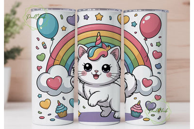 Kawaii Unicorn Cat 20oz Tumbler Wrap Sublimation PixelChick 