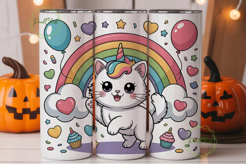 Kawaii Unicorn Cat 20oz Tumbler Wrap Sublimation PixelChick 