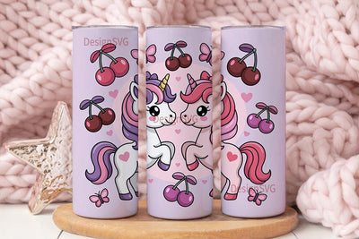 Kawaii Unicorn Cherry Tumbler Wrap Sublimation DesignSVG 