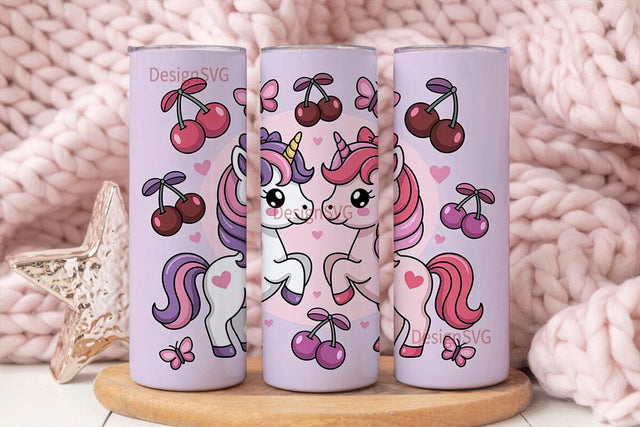 Kawaii Unicorn Cherry Tumbler Wrap Sublimation DesignSVG 