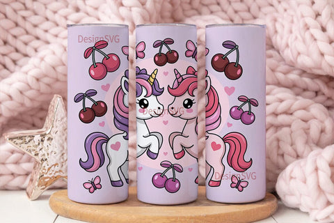Kawaii Unicorn Cherry Tumbler Wrap Sublimation DesignSVG 