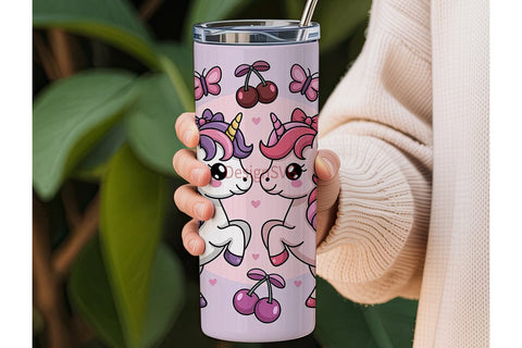 Kawaii Unicorn Cherry Tumbler Wrap Sublimation DesignSVG 