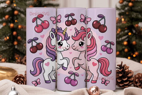 Kawaii Unicorn Cherry Tumbler Wrap Sublimation DesignSVG 
