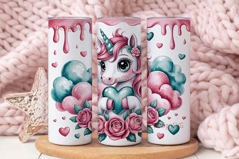 Kawaii Unicorn Heart 20oz Tumbler Wrap Sublimation DesignSVG 