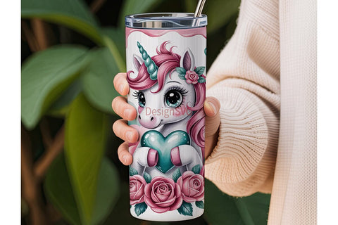 Kawaii Unicorn Heart 20oz Tumbler Wrap Sublimation DesignSVG 