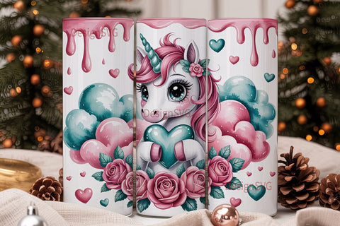 Kawaii Unicorn Heart 20oz Tumbler Wrap Sublimation DesignSVG 
