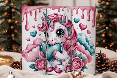 Kawaii Unicorn Heart 20oz Tumbler Wrap Sublimation DesignSVG 