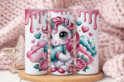 Kawaii Unicorn Heart 20oz Tumbler Wrap Sublimation DesignSVG 