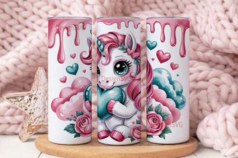 Kawaii Unicorn Heart 20oz Tumbler Wrap Sublimation DesignSVG 