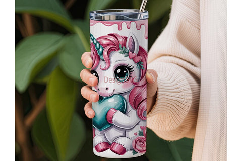 Kawaii Unicorn Heart 20oz Tumbler Wrap Sublimation DesignSVG 