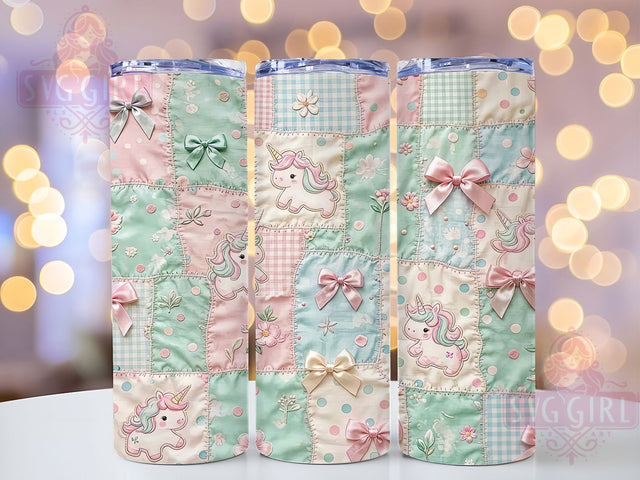 Kawaii Unicorn Patchwork 20oz Tumbler, Kawaii Unicorn, Patchwork Pattern, Cute Fantasy, 20oz Tumbler Wrap, Sublimation Design, Quilted Magic, Digital Download Sublimation SvggirlplusArt 