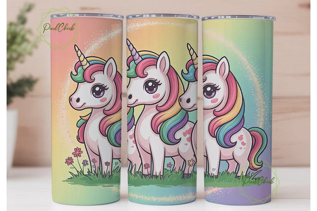 Kawaii Unicorn Trio 20oz Tumbler Wrap Sublimation PixelChick 