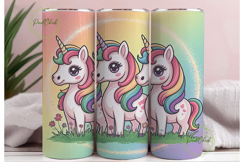 Kawaii Unicorn Trio 20oz Tumbler Wrap Sublimation PixelChick 