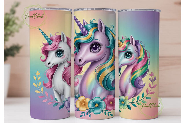 Kawaii Unicorn Trio 20oz Tumbler Wrap Sublimation PixelChick 