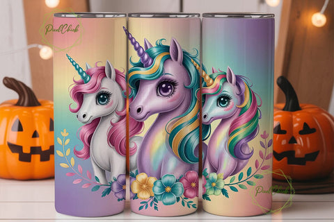 Kawaii Unicorn Trio 20oz Tumbler Wrap Sublimation PixelChick 
