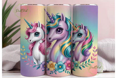 Kawaii Unicorn Trio 20oz Tumbler Wrap Sublimation PixelChick 