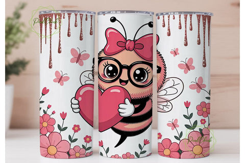 Kawaii Valentine Bee 20oz Tumbler Wrap Sublimation PixelChick 