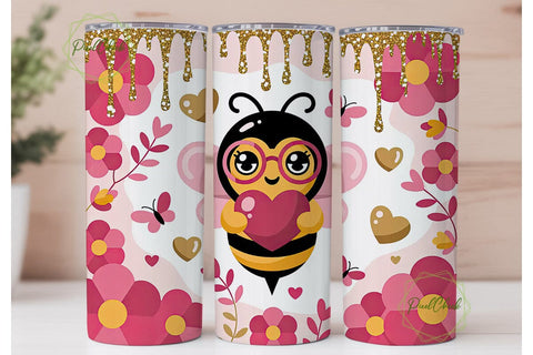 Kawaii Valentine Bee 20oz Tumbler Wrap Sublimation PixelChick 