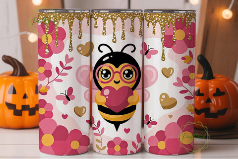 Kawaii Valentine Bee 20oz Tumbler Wrap Sublimation PixelChick 