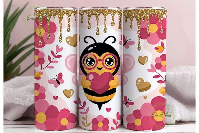 Kawaii Valentine Bee 20oz Tumbler Wrap Sublimation PixelChick 