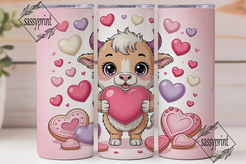 Kawaii Valentine Bull 20oz Tumbler Wrap Sublimation sassyprint 