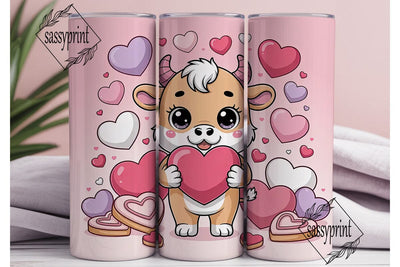 Kawaii Valentine Bull 20oz Tumbler Wrap Sublimation sassyprint 