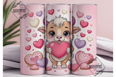 Kawaii Valentine Bull 20oz Tumbler Wrap Sublimation sassyprint 