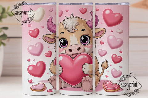 Kawaii Valentine Bull 20oz Tumbler Wrap Sublimation sassyprint 