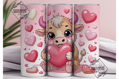 Kawaii Valentine Bull 20oz Tumbler Wrap Sublimation sassyprint 