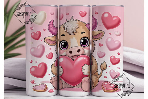 Kawaii Valentine Bull 20oz Tumbler Wrap Sublimation sassyprint 