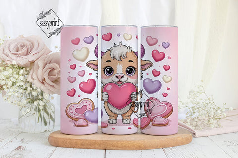 Kawaii Valentine Bull 20oz Tumbler Wrap Sublimation sassyprint 