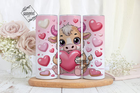 Kawaii Valentine Bull 20oz Tumbler Wrap Sublimation sassyprint 