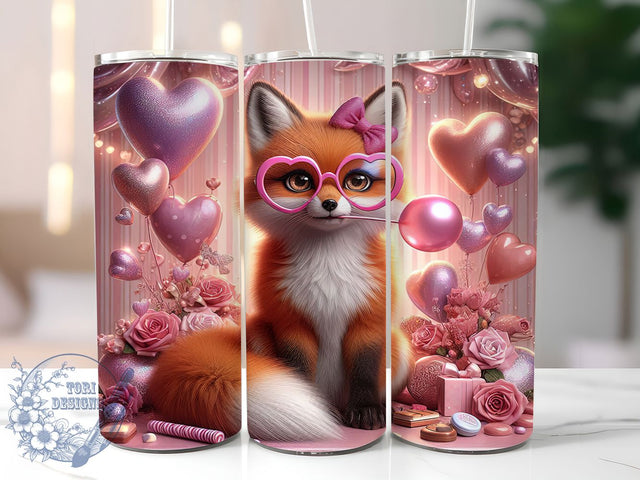 Kawaii Valentine Fox Tumbler, Cute Fox Wrap, Festive Love Cup, 20oz Sublimation Wrap, Adorable Valentine Fox Tumbler, Sweet Kawaii Design Cup, Valentine’s Day Animal Theme Wrap Sublimation ToriDesigns 